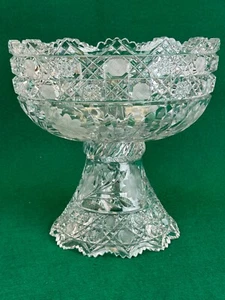 Estate Piece American Brilliant Heavy Cut Crystal 2 Piece 10" Punch Bowl - Bild 1 von 8