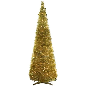 Northlight 6' Pre-Lit Gold Tinsel Pop-Up Artificial Christmas Tree, Clear Lights - Picture 1 of 4