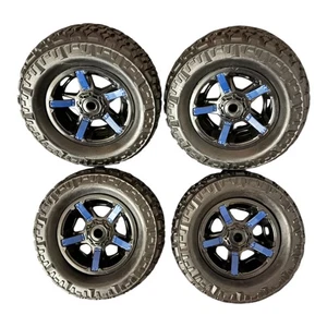 Set Of 4 RC Truck Wheels Tires Blue Rims Off-Road Treads Replacement 1/10 Scale  - Picture 1 of 2
