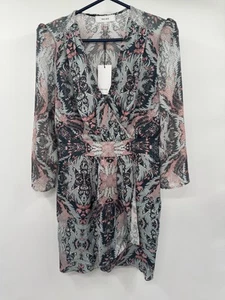 Reiss Lacey Grey Paisley Textured Wrap Dress UK10 Silk Blend - Picture 1 of 6