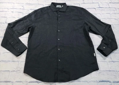 Cubavera MENS SZ L Travel Select Linen Blend Long Sleeve Jet Black Button Shirt - Image 1 of 4