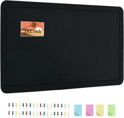 Vuzvuv Black 28"X16" Large Cork Board with 50 Push Pins & Sticky Notes, Self-Adh - Image 1 of 4