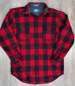Pendleton Flannel Shirt Men's Large Long Red Buffalo Check Outdoorsman Button Up - Picture 1 of 7