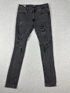 Jack & Jones Skinny Liam Men's Denim Jeans Size 33 Black Stretch Distressed - Picture 1 of 17