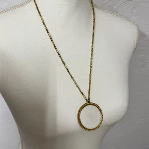 Vintage Napier Halskette goldfarben weiß Emaille Anhänger lang Damenschmuck - Bild 1 von 9