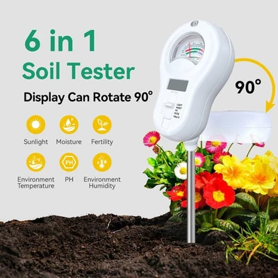 6 in 1 Soil pH Water Moisture Fertility Humidity Light Tester Meter Plant Garden - Image 1 of 4