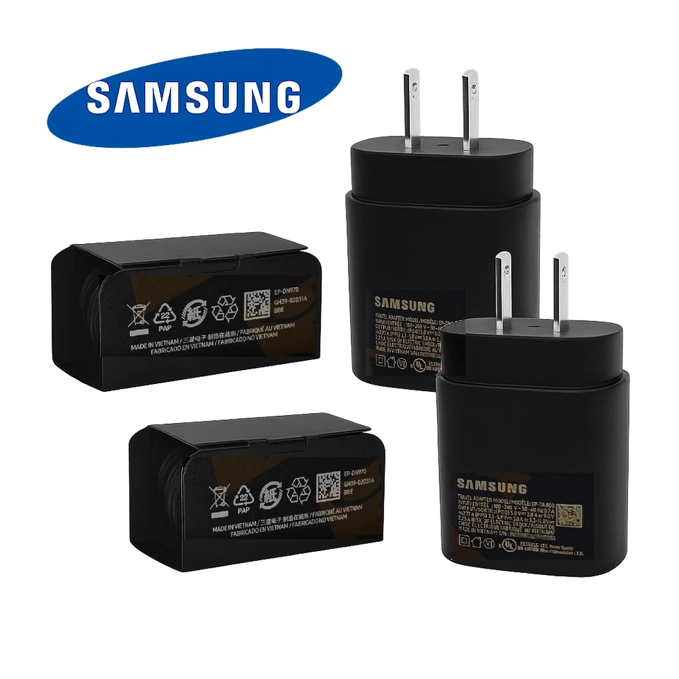 2 Pack- OEM Samsung Galaxy S21 S21+ 25W Super Fast Wall Charger & USB-C Cable - Image 1 of 4