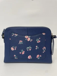 Cath Kidston Leather Crossbody Bag Blue & Pink Floral Print Front Pocket - Picture 1 of 17