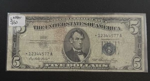 *12344577* Ladder Serial $5 Blue Seal Star Note 1953 - Picture 1 of 2