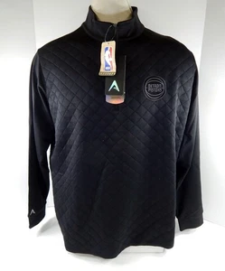Mens Detroit Pistons Auth Black Quarter Zip Pullover Shirt Icon Antigua 2XL 33S - Picture 1 of 7