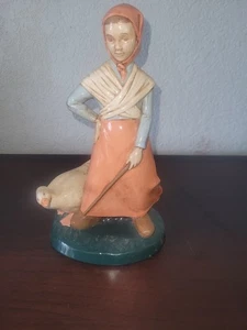 Vintage Woman With Goose Duck Stick FIGURINE ceramic Mold 1970s - Picture 1 of 8