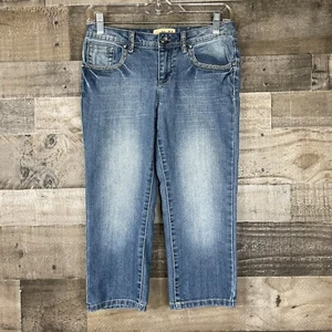 Mudd Capri Jeans Youth Girls Size 14 Blue Embroidered Distressed Denim Bling - Picture 1 of 5