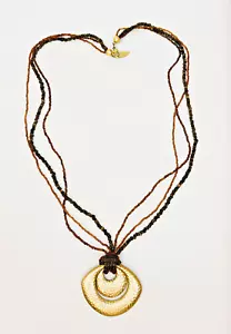 Collar Coldwater Creek 31" con cuentas marrones de colección de 3 hebras con colgante doble de oro - Imagen 1 de 6