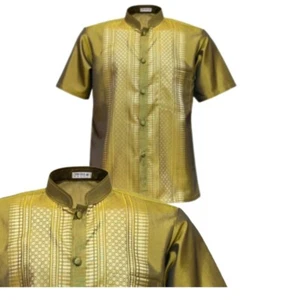 Camicia Manica Thai Seta Corta Uomo Casual Thai Tradizionale XXL 50 Inc Giallo Gre - Foto 1 di 8