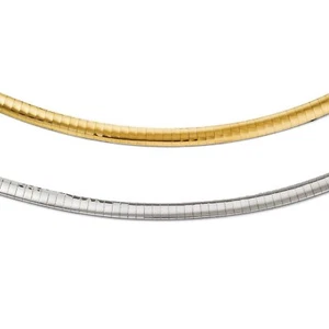 14K Yellow Gold-Plated Silver 925 3mm Italian Reversible Omega Chain Necklace - Picture 1 of 7