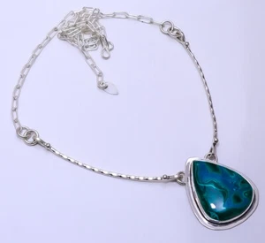 Malachite In Chrysocolla 925 Sterling Silver Bali Necklace Adjustable 16-24" S51 - Picture 1 of 3