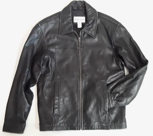 Merona Men's Motorcycle Bomber Leather Jacket S Black Zipper Travel Work - Picture 1 of 21