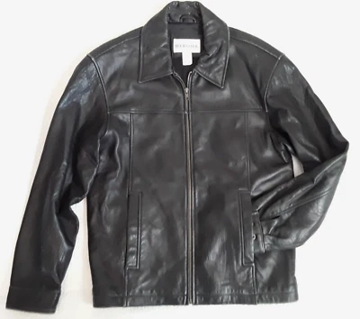 Merona 男式摩托车轰炸机皮革夹克 S 黑色拉链旅行工作 — 第 1/4 张图片