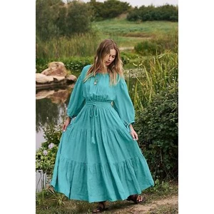 Free People Ibiza Sun Dress Midi in Mermaid Green Medium Long Sleeve Backless - Picture 1 of 9