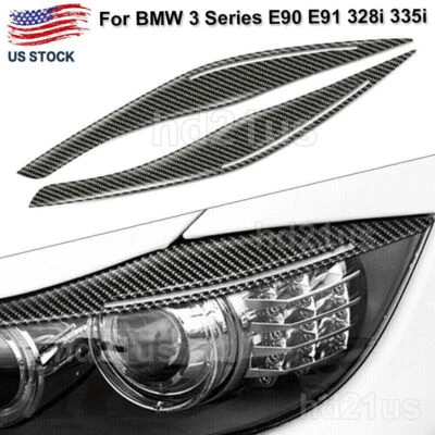 Cubierta de cejas de párpados de faros de fibra de carbono para BMW E90 E91 328i 335i 2006-2012 Foto 1 de 4