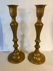 Pair: 20Th Century Anglo Indian Chased Brass Candlesticks Lg 24.5" Church Altar