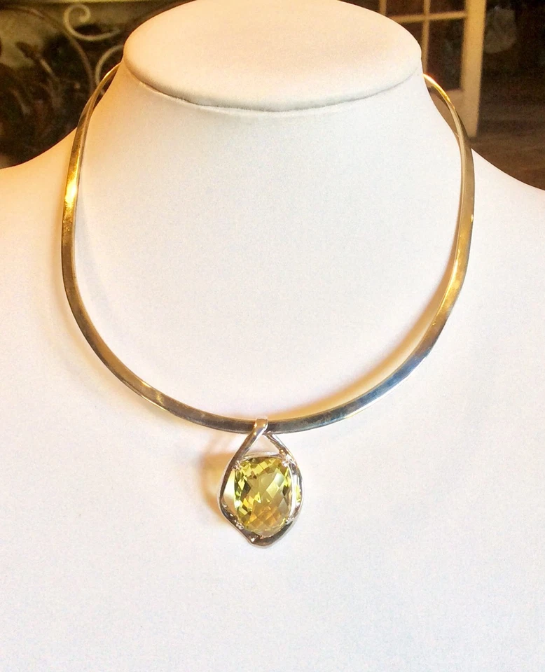 STERLING SILVER 20.3 CT CHECKERBOARD LEMON QUARTZ PENDANT RET $625 BEAUTIFUL!! - Image 1 of 4