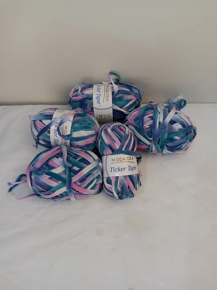 3 Skeins MODA DEA Ticker Tape Ribbon Yarn Color: MONET Discontinued Blue Pink  - Image 1 of 1