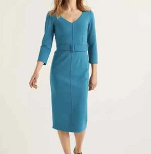 BODEN Margie Ottoman V Neck Dress Teal Blue Womens 6 Business Preppy Workwear - Picture 1 of 9
