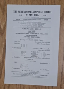 Programa de conciertos Carnegie Hall 25 de febrero 1951 lista Eugene pianista Filarmónica de Nueva York - Imagen 1 de 4
