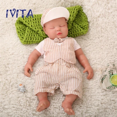 IVITA 18'' Full Body Waterproof Silicone Reborn Doll Eyes Closed Baby Boy 3700g - Image 1 of 4