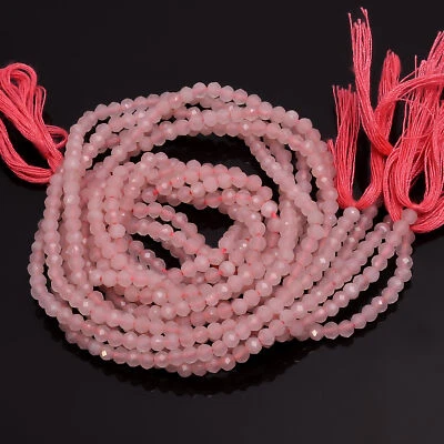Cuentas facetadas redondas de piedras preciosas de cuarzo rosa 100 % natural 3X3 mm hilo 13" EB-244 Foto 1 de 2