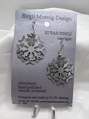 Birgit Moenig Design Aluminum Hand Polished Snowflake 3D Earrings - Image 1 of 4