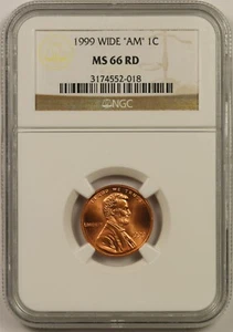 1999 WIDE "AM" 1C NGC MS 66 RD Lincoln Memorial Penny  - Picture 1 of 4