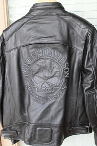 Harley Davidson Willie G Reflective Skull Leather Jacket w/zipin liner - Mens XL - Picture 1 of 4