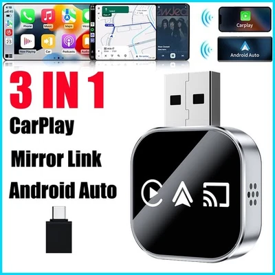 CARLOOKMI 2026 Mini Carplay Adapter 3 IN 1 Wireless Carplay & Android Auto & Mirror Link