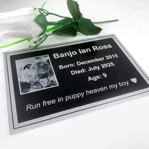 MEMORIAL PLAQUE ANODISED ALUMINIUM LASER ENGRAVING YOUR PET PHOTO - Picture 1 of 2