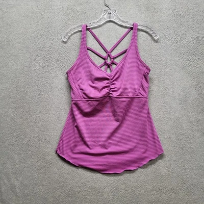Camiseta sin mangas Prana para mujer L púrpura a rayas ropa deportiva correa cuello redondo pulóver Foto 1 de 4