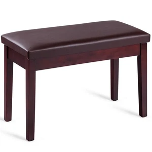 Solid Wood PU Leather Piano Bench Padded Double Duet Keyboard Seat Storage Brown - Picture 1 of 10