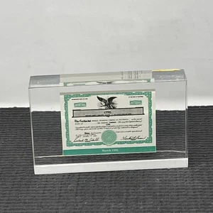 General Telephone Paper Weight lucite Stock certificate 3.75x2.25 gtel vintage - Picture 1 of 12