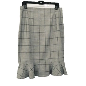 Banana Republic Wool Plaid Skirt Size 10 Gray Ruffle Hem Lightweight Academia - Picture 1 of 8
