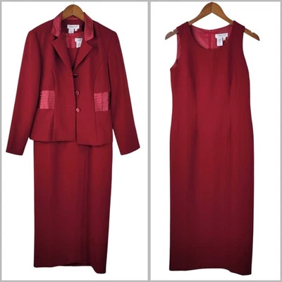 Coldwater Creek Suit Jacket Dress Set Size 6 Career Long Midi Blazer Red Event - Image 1 of 4