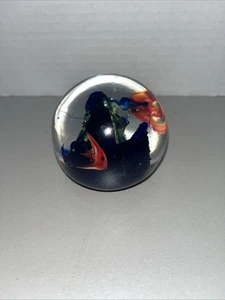 Vintage Round Art Glass Paperweight with Fish Blue Coral Underwater Scene 3" - Picture 1 of 4