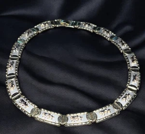 Vintage Panther Leopard Silver Gold Tone Nail Head Chain Collar Necklace - Picture 1 of 5