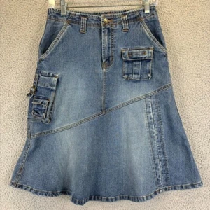 Vtg Y2K Neeso Jean Cargo Denim Skirt Small 90s Retro Grunge Skater Flared Blue - Picture 1 of 8