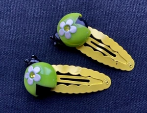 Pair of Vintage Gymboree Green Ladybug Girl's HAIR BARRETTES - Picture 1 of 1