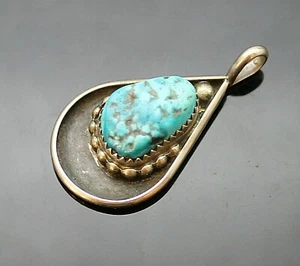 COLGANTE GOTA PLATA ESTERLINA TURQUESA GENUINA VINTAGE S. HENRY NAVAJO - Imagen 1 de 5