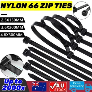 Cable Ties Zip Ties Nylon UV Stabilised 100/200/500/1000/2000x Black Cable Tie - Picture 1 of 20