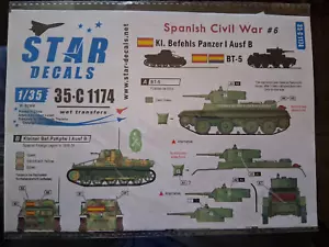 Star Decals 1/35 Spanish Civil War Kl. Befehls Panzer l Ausf B & BT-5 #35-C 1174 - Picture 1 of 2
