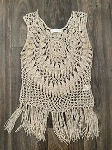 ALTAR'D STATE Crochet Shirt Tank Top Women Size Small Hippie Retro Boho Fringe - Picture 1 of 5