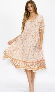 Women’s Short Sleeve Tiered Flower Print MIDI Dress Small - Picture 1 of 3